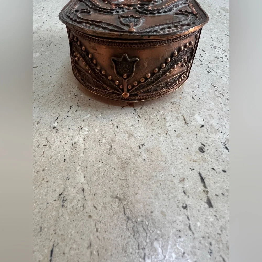 Vintage Art Nouveau Style Handmade Albanian Stamped Cooper Jewelry/Trinket Box